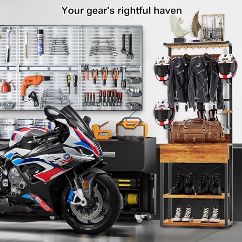 Motorcycle Helmet Holder Floor Standing, 72"x24"x14" | Large Capacity Motorcycle Helmet Storage Rack with Drawer, For Sports Helmets & Boots Clothing Cyclinge Gear Kit - size: 72"Hx24"Lx14"W