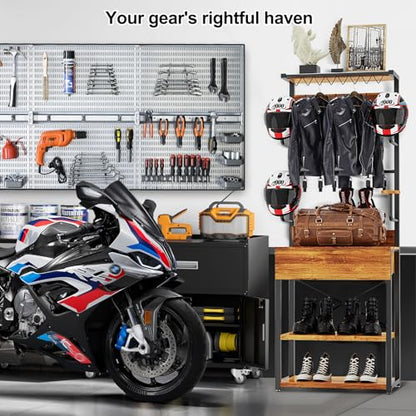 Motorcycle Helmet Holder Floor Standing, 72"x24"x14" | Large Capacity Motorcycle Helmet Storage Rack with Drawer, For Sports Helmets & Boots Clothing Cyclinge Gear Kit - size: 72"Hx24"Lx14"W