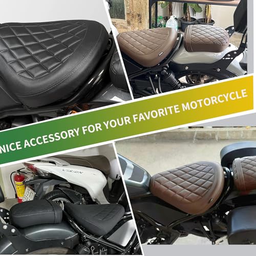 Touring Soft Leather Front Driver Seat Cushion Pad Rear Passenger Pillion fit for Ho-nda Rebel CMX 300 500 2017 2018 2019 2020 2021 2022 2023 (Rear passenger seat-black) (MD-222-223-JP) - color: Rear passenger seat-black