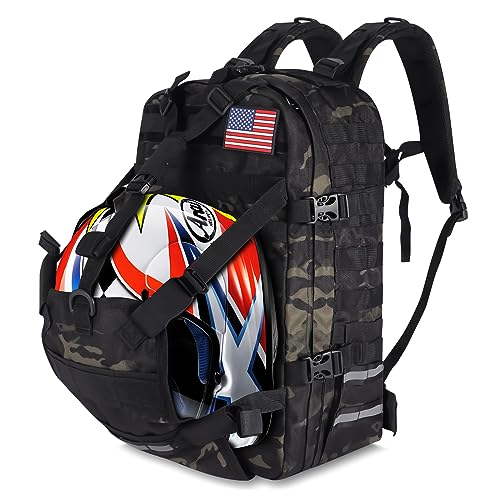 Motorcycle Helmet Backpack for Men, Large Capacity Cycling Storage Bag for for Outdoor (Green Camo)