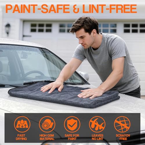 Bolant 4 Pack Twisted Loop Car Drying Towel, Microfiber Towels for Cars 24"x36", Reusable Shammy Quick Dry Cloth for Carwash, for Auto, Boat, RV, Garage & Home - color: Gray
