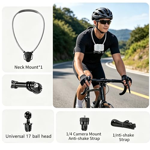 Neck Mount for Action Cameras, Quick Release POV Holder for GoPro Hero 13/12/11/10/9, DJI OSMO Action 5/4 Pro, Insta360, Hands-Free Stabilized Vlogging, Adjustable Angle Chest Mount for Filming - style: Neck Camera Holder