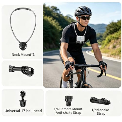 Neck Mount for Action Cameras, Quick Release POV Holder for GoPro Hero 13/12/11/10/9, DJI OSMO Action 5/4 Pro, Insta360, Hands-Free Stabilized Vlogging, Adjustable Angle Chest Mount for Filming - style: Neck Camera Holder
