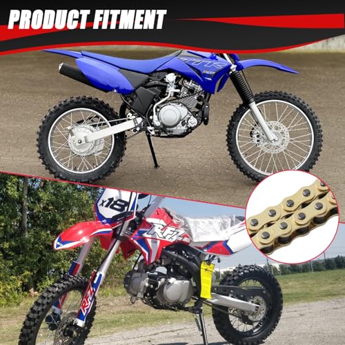 KAMIER 428 Drive Chain 116 Links Gold with Chain Breaker Tool for 110cc 125cc TTR125 YZ85 CB125 Apollo RFZ DB-X18 X19 Suzuki JR80 RM85 TaoTao Chinese Pit Dirt Bike 4 Wheeler ATV Quad Heavy Duty Parts - style: 116