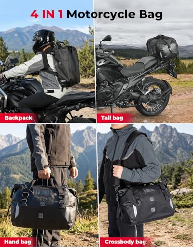 KEMIMOTO Waterproof Motorcycle Dry Bag – Duffle Tail Bag Soft Luggage, 25L/40L/65L Large Capacity with 4 Quick-Release Straps, Dustproof for Touring, Adventure, Motorcycling & Camping Black - size: 25L