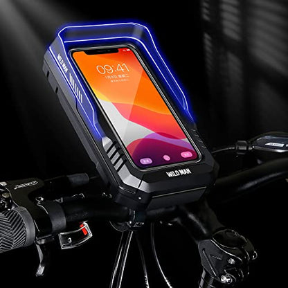 WILD MAN 0.6L 360° Rotation Quick Release Bike Phone Holder Type Bike Handlebar Bag with Touch Screen for Motorcycle Road Bike MTB Mountain Bicycle Cycling(Black,FK2)