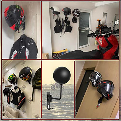 SANGMO 3 Pack 180° Motorcycle Helmet Rack, Rotation Metal Helmet Holder Wall Mount, Helmet Holder Bike with 2 Hooks Helmet Hanger for Motorcycle Bike Coats, Caps, Baseballs, Rugby Helmet(3 Pack) - color: Black*3