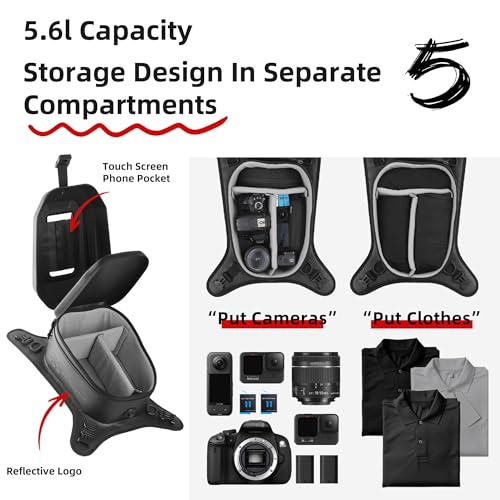 Rhinowalk Motorcycle Tank Bag Waterproof Hard Shell Motorbike Tank Bag with Touch Screen Phone Pocket, Detachable Top Cover, 5.6L Backpack Motor Cycle Accessories