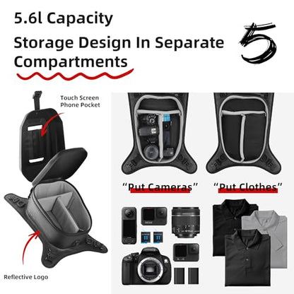 Rhinowalk Motorcycle Tank Bag Waterproof Hard Shell Motorbike Tank Bag with Touch Screen Phone Pocket, Detachable Top Cover, 5.6L Backpack Motor Cycle Accessories