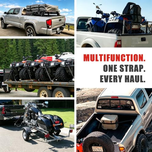 AWELCRAFT Motorcycle Tie Down Straps (2 Pack),3300lb Break Strength,1.5in x 8FT Steel Cambuckle Dirtbike Strap,Integrated Soft Loops & Double S-Hooks with Safety Clips,Lab Tested,Black - color: Black