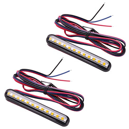 Kinstecks 2PCS Motorcycle Indicators Flowing Turn Signal Lights Driving Light License Plate Light for Motorcycle Motorbike LED Amber Red