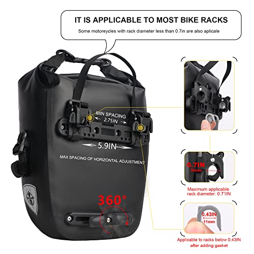 Rhinowalk Bike Pannier Bag 7L Waterproof Bicycle Rear Rack Bag With Shoulder Strap for Touring Cycling - color: Black