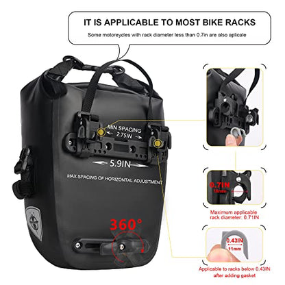 Rhinowalk Bike Pannier Bag 7L Waterproof Bicycle Rear Rack Bag With Shoulder Strap for Touring Cycling - color: Black