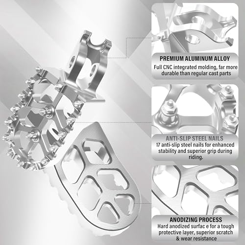 Dirt Bike Foot Pegs,Replaceable Footpegs CNC Machined Aluminum Wide Platform with Springs for CRF150R CRF250R CRF450R CRF250X CRF450X CRF300L CRF250L CR125 CR250 CRF1000L (Silver) - color: Silver