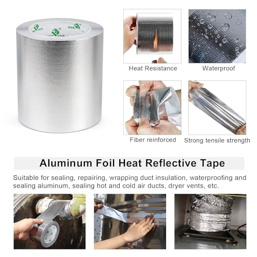 BOMEI PACK Adhesive Aluminum Foil Heat Shield Tape 1 Pack 5 inch x 66ft, Barrier Fiberglass Thermal Insulation Reflective Material High Temp Protectionn - size: 5in*66ft