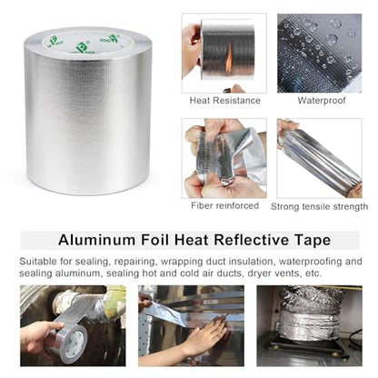 BOMEI PACK Adhesive Aluminum Foil Heat Shield Tape 1 Pack 5 inch x 66ft, Barrier Fiberglass Thermal Insulation Reflective Material High Temp Protectionn - size: 5in*66ft