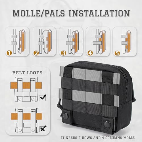 Tactical Molle Admin Pouch Utility EDC Tool Pouch Bag Horizontal Modular Pouches Include US Flag Patch & D-Ring - color: Brown-M
