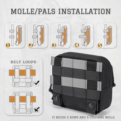 Tactical Molle Admin Pouch Utility EDC Tool Pouch Bag Horizontal Modular Pouches Include US Flag Patch & D-Ring - color: Brown-M