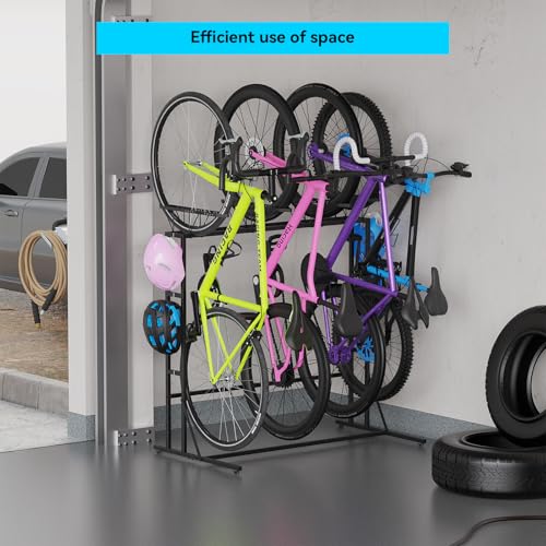 YBING Freestanding Bike Rrack Garage - 4 Bikes Vertical Bike Storage Stand, Floor Stand Bike Racks for Home and Garage Organizer, Indoor, Outdoor