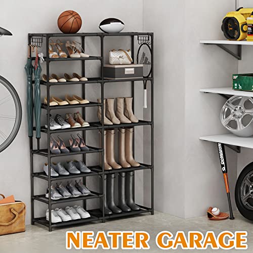 CSXGBAB Tall Garage Shoe Rack Large Capacity,Two Rows Versatile Hooks Storage Boot Shelf Black 24-35 Pairs - size: 9-tier