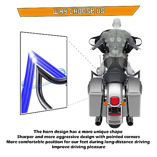 Kinglemc Crash Bar Engine Guard Highway Bar for Harley Davidson Touring Road Glide Road King Street Glide Electra Glide CVO and Trike Models 09-25 (Mustache Black) - color: Black-Mustache