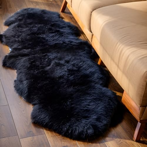 AOGELAN Area Rugs, Genuine New Zealand Sheepskin Rug, Soft Fur Throw Rug (Black, Double Pelt/2FT*6FT) - color: Black, size: 2' x 6' (Double Pelt)