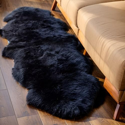 AOGELAN Area Rugs, Genuine New Zealand Sheepskin Rug, Soft Fur Throw Rug (Black, Double Pelt/2FT*6FT) - color: Black, size: 2' x 6' (Double Pelt)