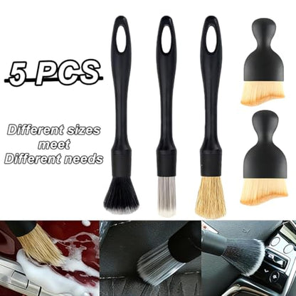 5-Piece Automotive Detailing Brush Set, Soft Bristle Duster Tools for Interior Surfaces, Exterior Trim and Wheel Rims