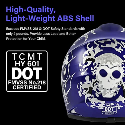 SLMOTO Dot Youth Kids Helmet Motocross Offroad Street Helmet Motorcycle Helmet Dirt Bike Motocross ATV Blue Skull Design HelmetGogglesGloves Small, Blue 2