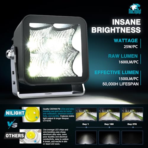 Nilight LED Pod Lights 2 PCS 3 Inch 4LED Flood Beam Square Offroad Driving Side Rear Back-Up Light Built-in EMC for Tractor Truck Motorcycle Boat ATV - color: 3Inch 4Led Light Pods