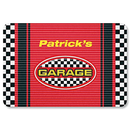 Lillian Vernon Checkered Flag Personalized Garage Mat - Custom Doormat for Man Cave, Work Shop, Auto, Motorcycle, & DIY Spaces, Non Slip Poly, Gifts for Dad, Grandpa, & Business, 18" x 26⅝"