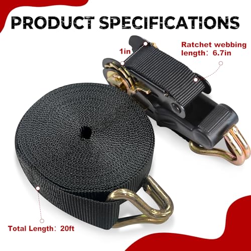 4 Packs Ratchet Straps Heavy Duty, 1" x 20' Ratchet Tie Down Straps with Double J Hooks | 2200lbs Break Strength for Moving, Securing Motorcycle, ATV, Kayak on Trailer, Truck Bed, Car Roof Rack - size: 4Pack 1“ * 20’