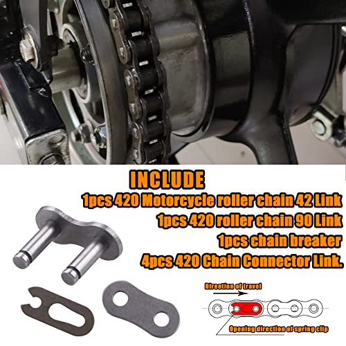 420 Jackshaft Chain 42Link+Standard Roller Chain 90 Link+ Chain Breaker, fit for Coleman BT200X CT200U Trail 200 CT200U-EX Baja TrailMaster Warrior Heat 196cc Powersports Mini Bike Part - size: 42 and 90 Link Chain Breaker