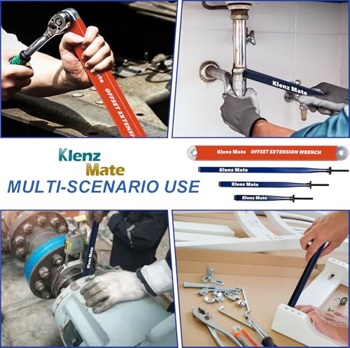 2026 Upgrade Offset Extension Wrench and 3 Different Lengths Extension Clamps Tight Tool, Versatile Vise Grip, Includes 1/2", 1/4" , 3/8" Drive Adapters, Universal Ratchet Extensions for Tight Spaces - color: Blue and Orange