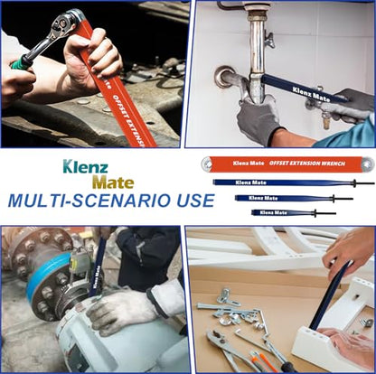 2026 Upgrade Offset Extension Wrench and 3 Different Lengths Extension Clamps Tight Tool, Versatile Vise Grip, Includes 1/2", 1/4" , 3/8" Drive Adapters, Universal Ratchet Extensions for Tight Spaces - color: Blue and Orange