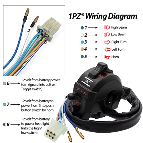 1PZ SR1-H01 Universal Light Turn Signal Switch + Flasher Relay + Horn Replacement for Honda KTM Suzuki Kawasaki Yamaha Motorcycle Dirt Bike