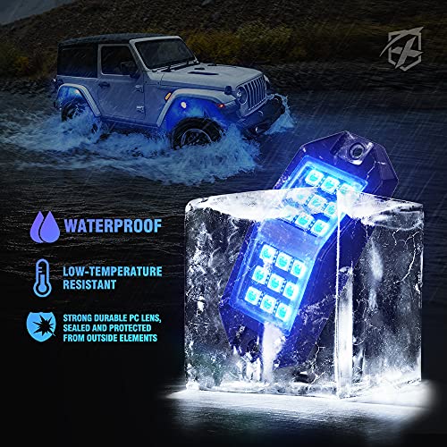 Xprite 8 Pods Rock Lights Wide Angle Bluetooth RGB Rocklights, Multicolor Neon Lighting Footwell Underglow Kits w/Wireless Remote, Compatible Jeep UTV ATV SUV RZR Off-Road Trucks Cars Boats - color: Wide Housing, size: 8 Pods