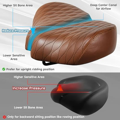 X WING New-Age Noseless Bike Seat Cushion for Men & Women - Extra Padding & Wide - Suitable for City, Electric, Stationary Bikes - Compatible with Peloton Bikes – Wide Winged Bike Seat with Cushion - color: Brown Bubble