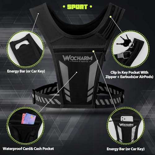 Reflective Vest Chest Phone Holder, Adjustable Hydration Training Workout Gear for Nighttime Running Biking - color: Black