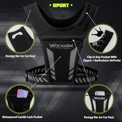 Reflective Vest Chest Phone Holder, Adjustable Hydration Training Workout Gear for Nighttime Running Biking - color: Black