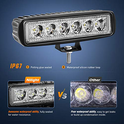 Nilight LED Light Bar 2PCS 18W 6Inch Flood LED Pods Offroad Fog Light Waterproof for Boat SUV ATV 4WD Car Truck Golf Cart 12V 24V,2 Years Warranty - color: 2Pcs 18W Lights