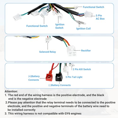 EOPOAYI Complete Wiring Harness Kit Compatible with Tao tao Coolster 125cc Chinese ATV 4 Stroke Quad 4 Wheeler Parts with Starter Solenoid Relay Ignition Coil CDI Box Stator Voltage Regulator