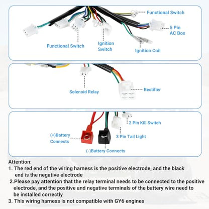 EOPOAYI Complete Wiring Harness Kit Compatible with Tao tao Coolster 125cc Chinese ATV 4 Stroke Quad 4 Wheeler Parts with Starter Solenoid Relay Ignition Coil CDI Box Stator Voltage Regulator