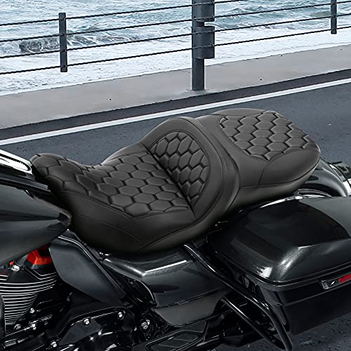 C.C. RIDER Motorcycle Gel Seat Hammock Seat fit for Harley Touring Road King FLHR Street Glide FLHX Road Glide FLTRX Electra Glide FLHTC 2009-2023 - color: 16# Gel Black