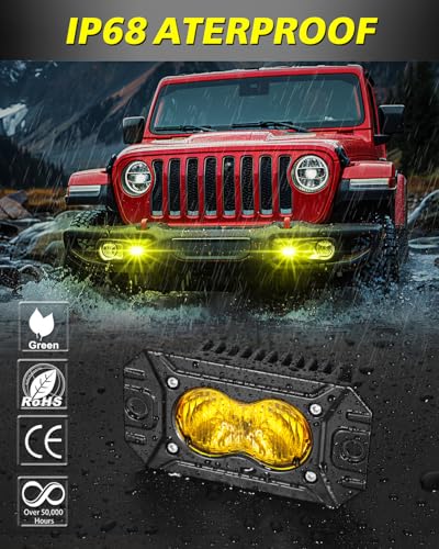Yellow Flush Mount LED Pods, AKD Part Flood CREE LED Flush Mount Fog Lights 40W Yellow Chase Lights Bumper Driving Backup Reverse Light Pods for Trucks Pickup SUV UTV ATV Snowmobile - color: Yellow Flush