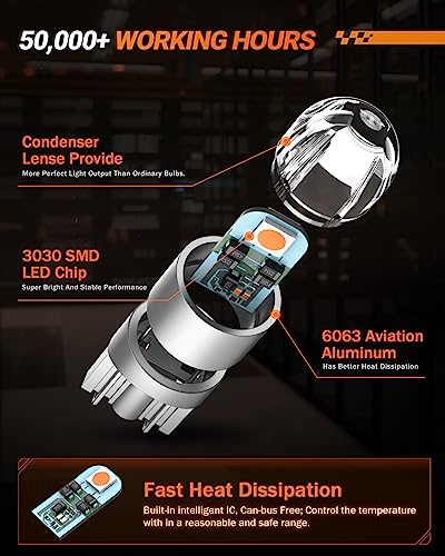SEALIGHT 194 LED Bulb 2700K Amber, 168 2825 T10 W5W 3030 Bright LED Chips, Dome Light, Map Light, Door Light, Courtesy Light, License Plate Light, Pack of 10 - color: Amber Yellow, size: 194/168/T10