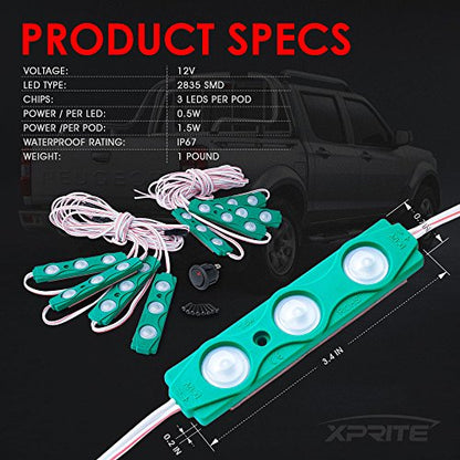 Xprite Green LED Truck Bed Light Kits with On/Off Switch, for Pickup Exterior Interior Lights Strips, Footwells, Running Boards, Cargo, Under Car, Tonneau Cover, Rail Rock Lighting - 8 PCs - color: Green