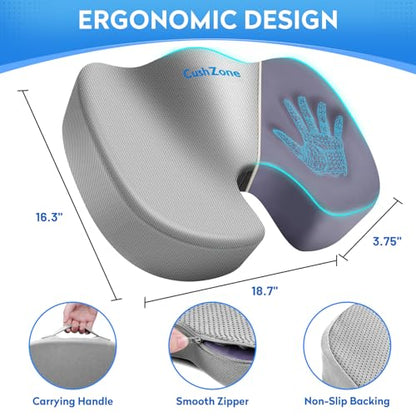 CushZone Seat Cushion, Office Chair Cushions, Car Seat Cushion, Non-Slip Sciatica & Back Coccyx Tailbone Pain Relief Chair Pad, Memory Foam (Large,Light Grey) - color: Light Grey, size: X-Large