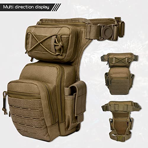 Drop Leg Bag for Men Women Military Tactical Thigh Pack Pouch Multifunctional Tactical Package Outdoor Hiking Thigh Bag - color: Coyote Brown
