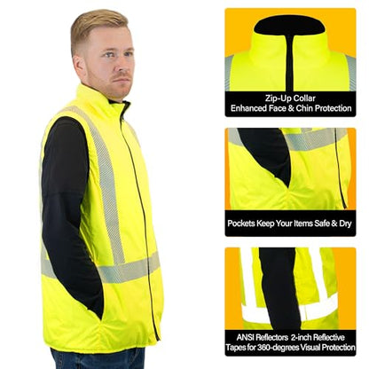 PAFESTER Cotton Reflective Hi Vis Safety Vest for Men Reversible High Visibility for Winter Wind Resistant Insulated - size: Large